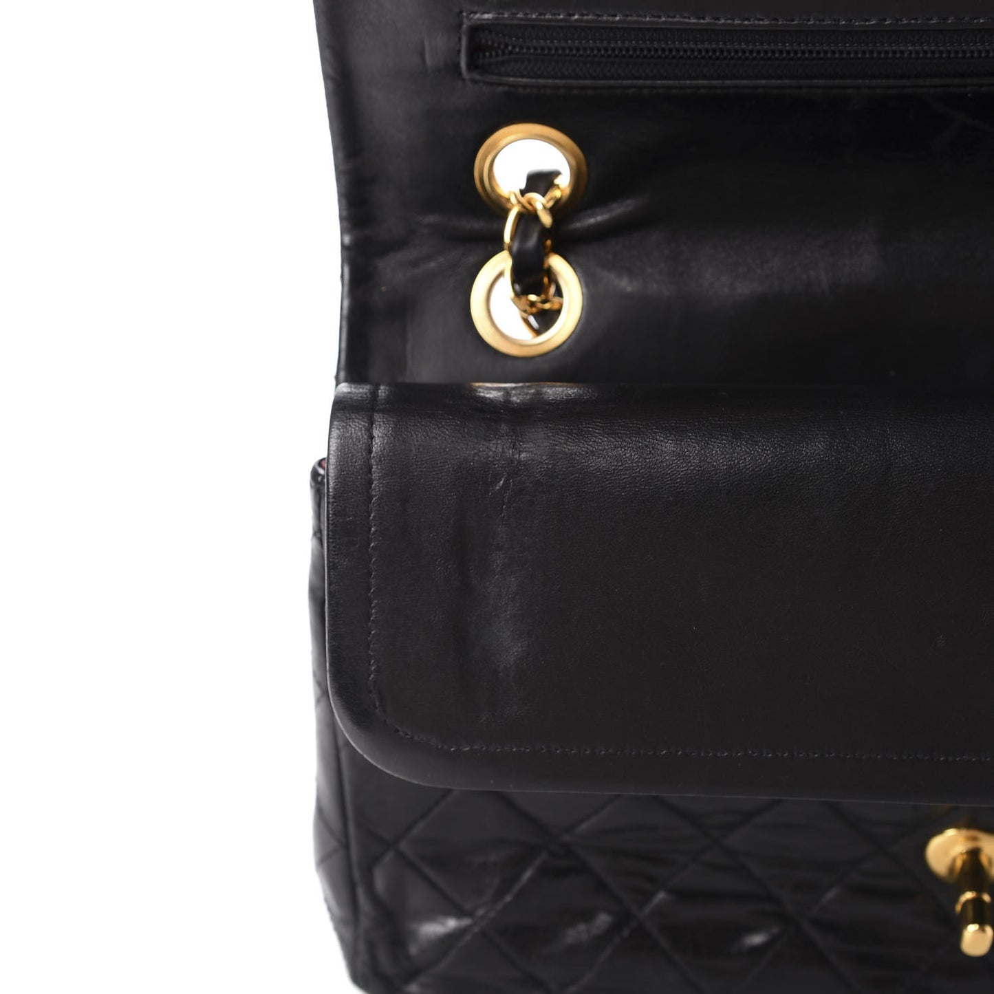 Lambskin Quilted Medium Double Flap Black