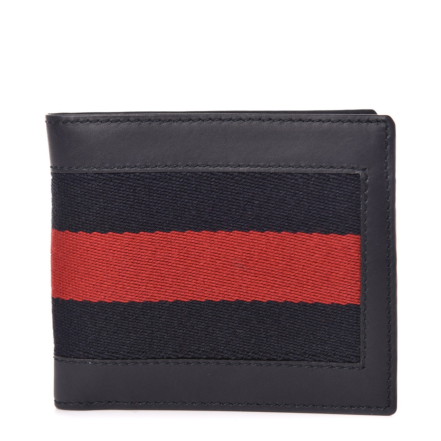 Calfskin Vintage Web Bi-Fold Wallet Navy