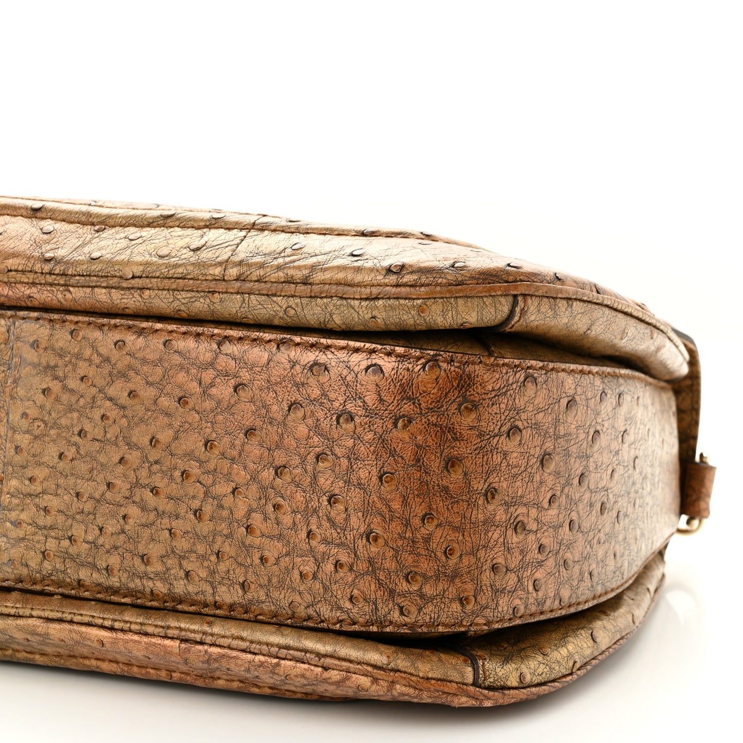 Ostrich Large New Bamboo Top Handle Bag Gold