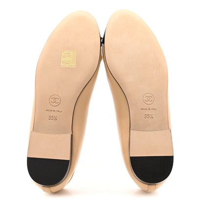 Chanel Lambskin Cap Toe CC Ballerina Flats 35.5 Dark Beige Black 5 of 13