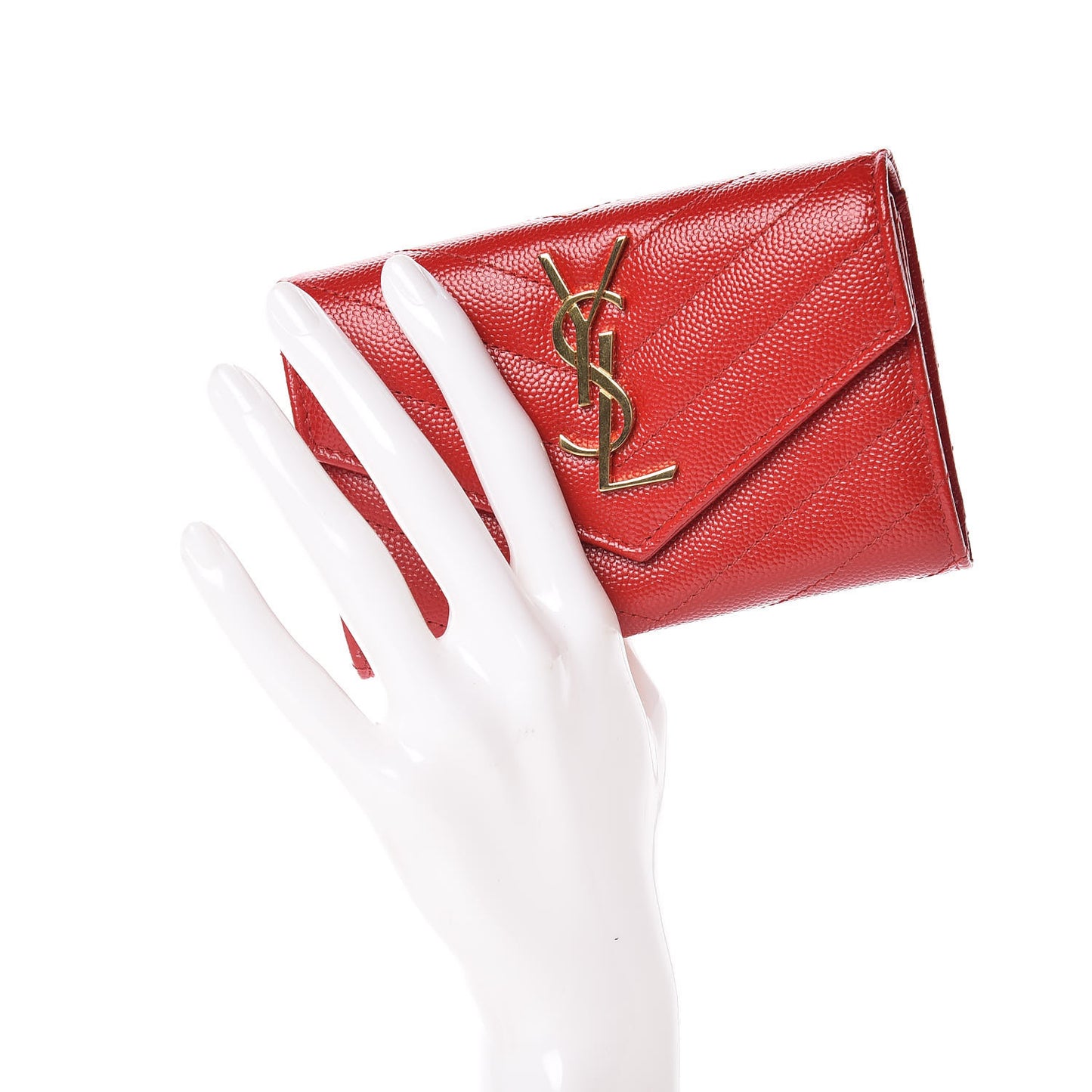 Grain De Poudre Matelasse Chevron Small Monogram Envelope Wallet Rouge Eros