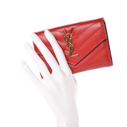Saint Laurent Grain De Poudre Matelasse Chevron Small Monogram Envelope Wallet Rouge Eros 2 of 9