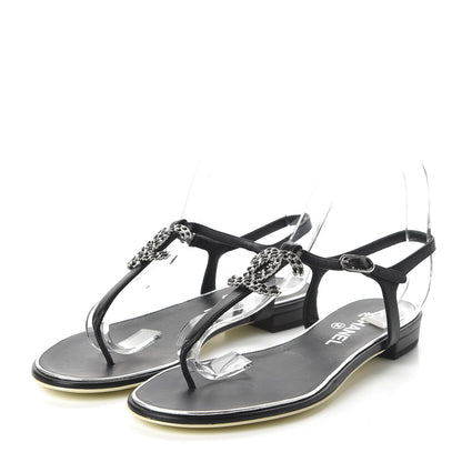 Chanel Lambskin CC Chain Thong Sandals 40 Black 3 of 8
