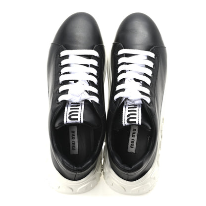 Miu Miu Vitello Soft 2 Logo Platform Sneakers 39 Black 2 of 9