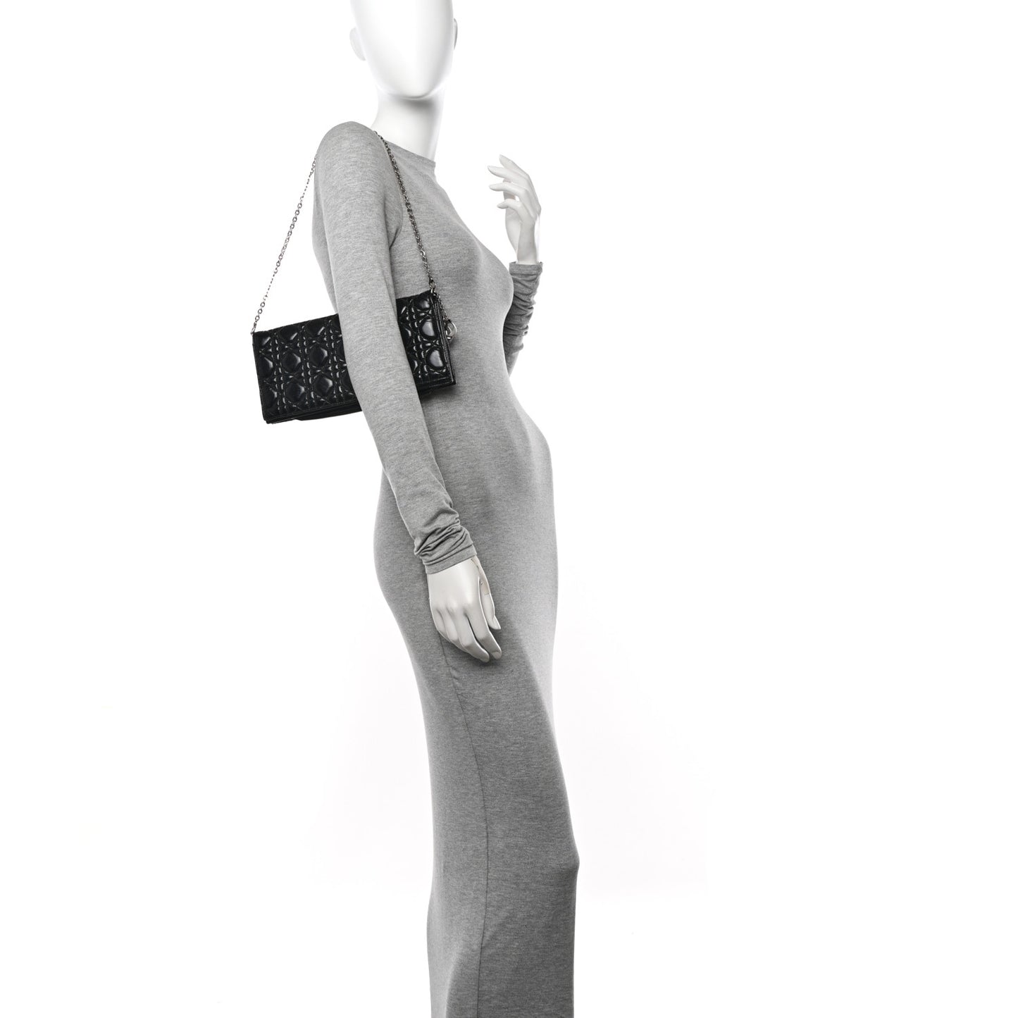 Patent Cannage Lady Dior Convertible Clutch Black