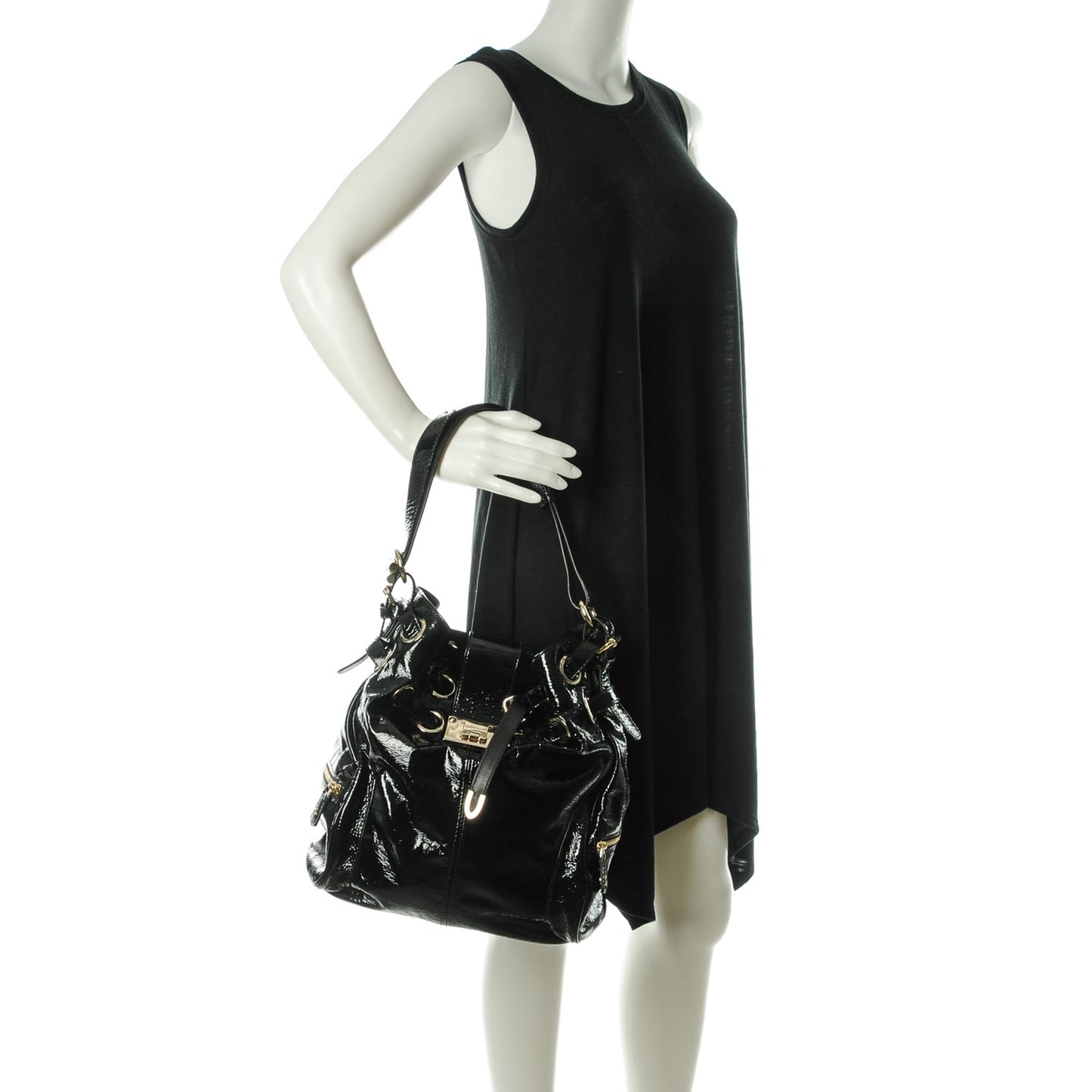 Patent Ramona Bucket Bag Black