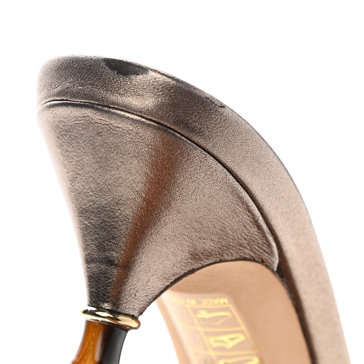 Gucci Metallic Nappa Bamboo Mid Heel Slide Sandals 36.5 Bronze 14 of 14