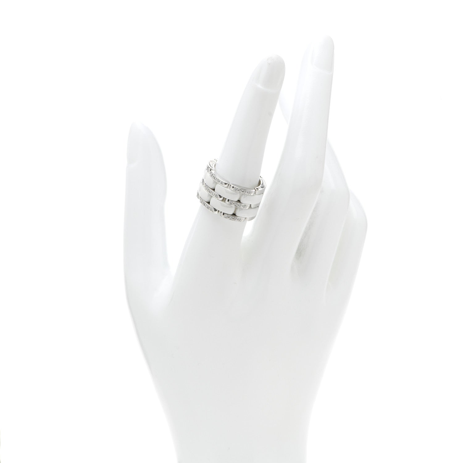 Chanel 18K White Gold Diamond Ceramic Large Ultra Ring White 53 6.5 2 of 6