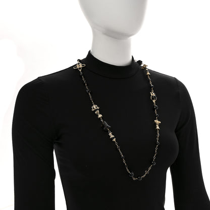 Chanel Resin Glass CC Beaded Charms Long Necklace Gold Black 2 of 6