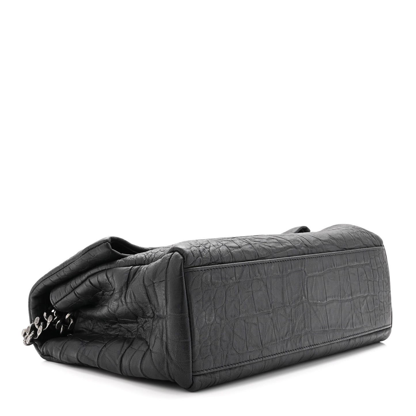 Calfskin Crocodile Embossed Medium West Hollywood Monogram Fold-Over Black