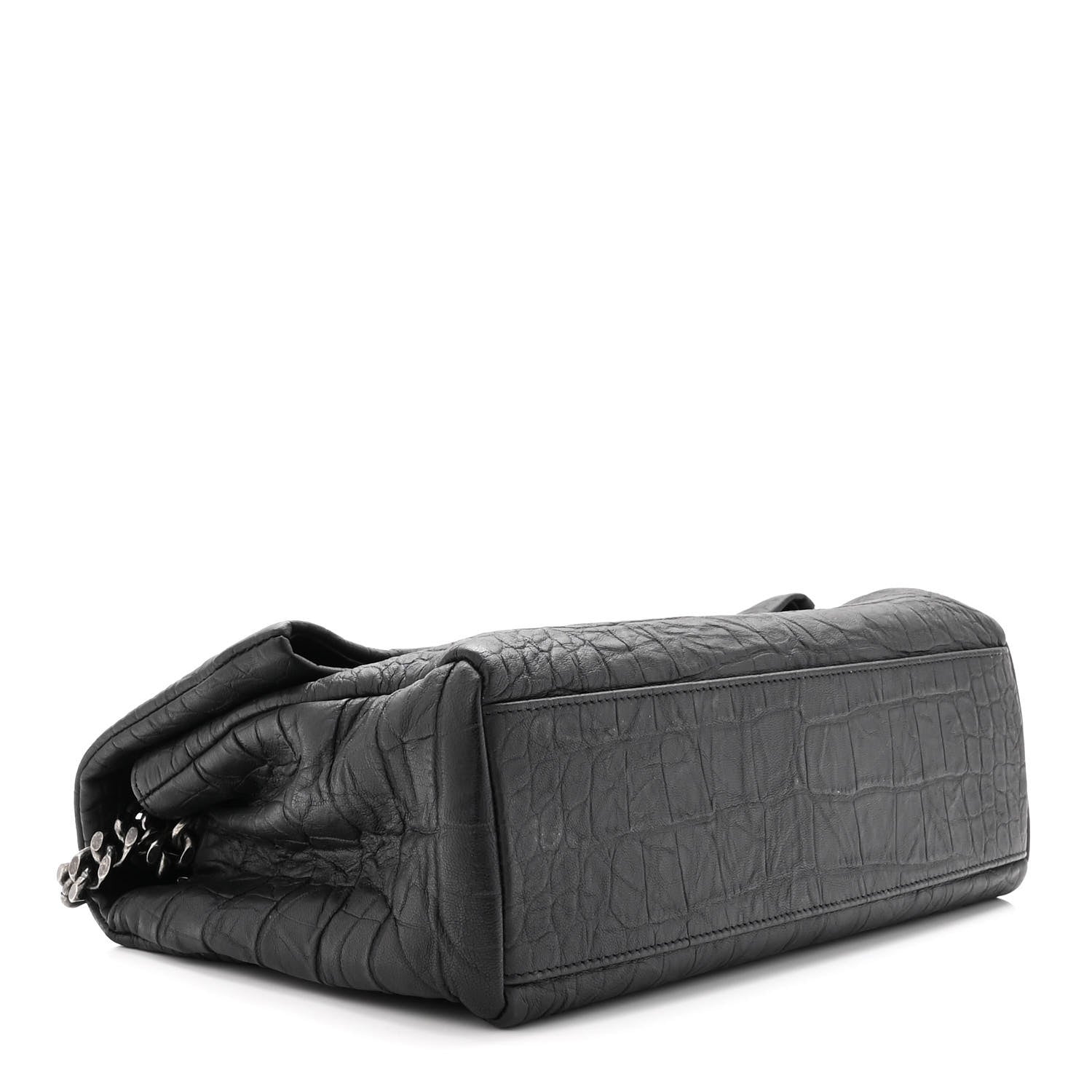 Saint Laurent Calfskin Crocodile Embossed Medium West Hollywood Monogram Fold-Over Black 4 of 10
