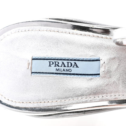Prada Spazzolato Triangle Logo Pointed Toe 45mm Slingback Pumps 40 Argento 6 of 9