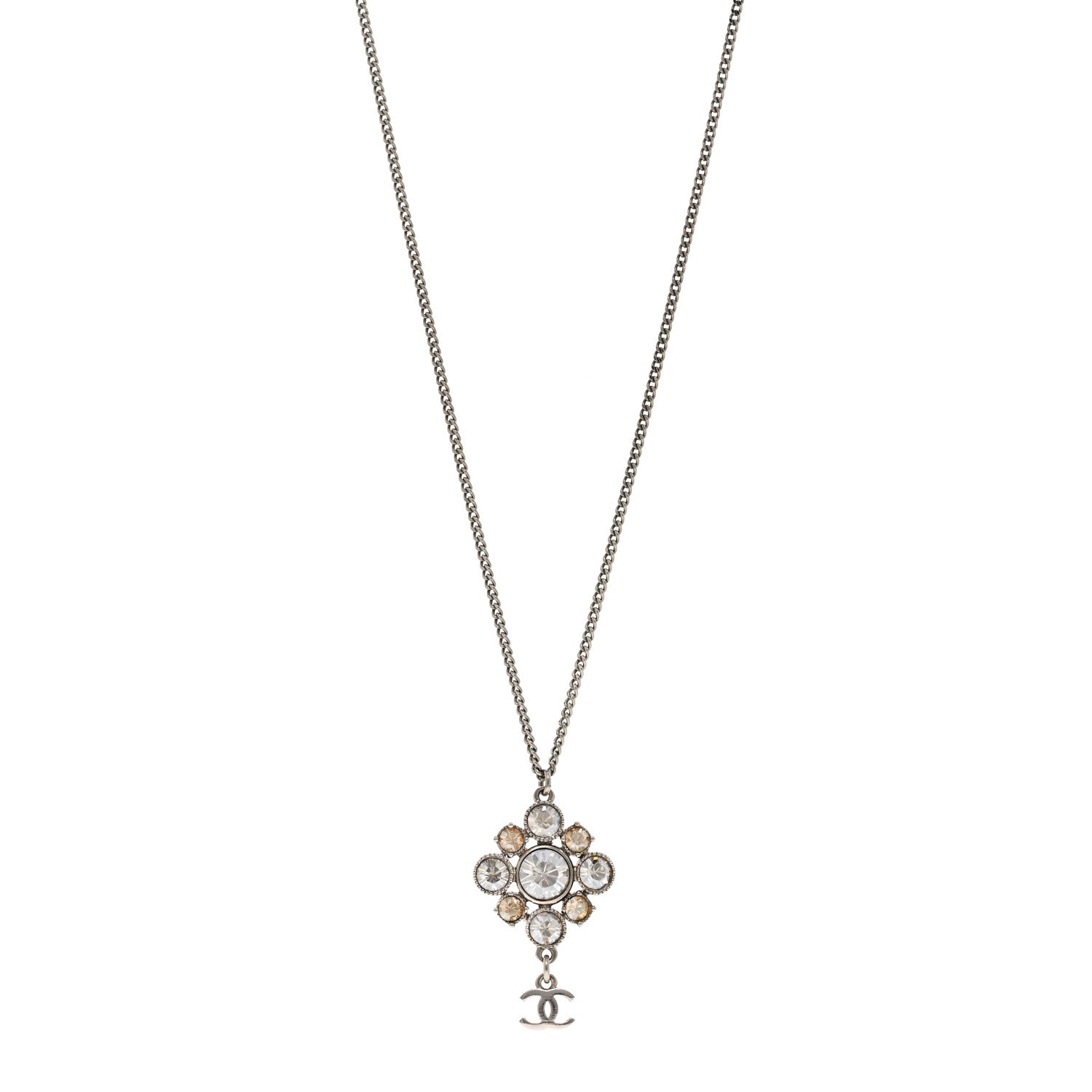 Chanel Crystal CC Drop Pendant Necklace Silver 1 of 6