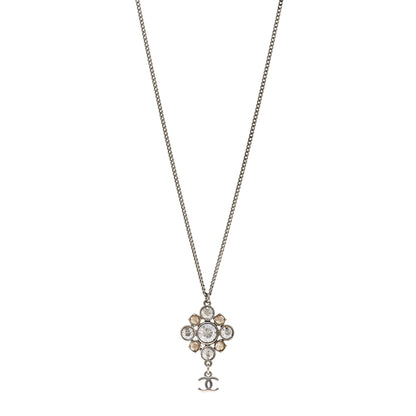 Chanel Crystal CC Drop Pendant Necklace Silver 1 of 6