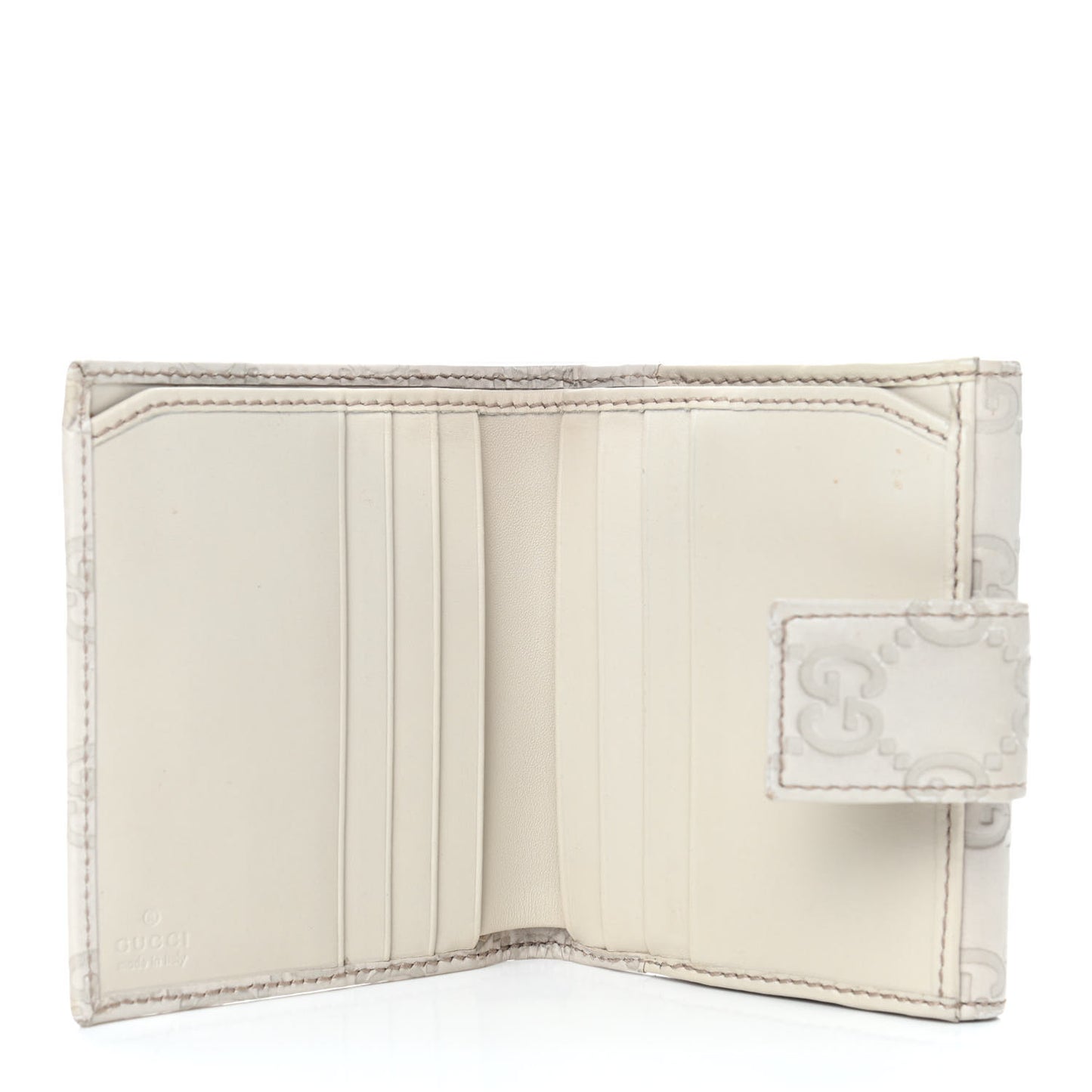 Guccissima Margaux Calfskin Metal Bar Compact Wallet Mystic White