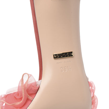 Gucci Tulle Ruffle Low Heel Slide Sandals 39.5 Peach White 6 of 9