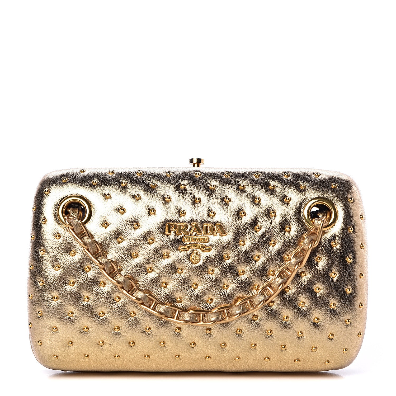 Prada Metallic Nappa Studded Chain Clutch Platino 1 of 9