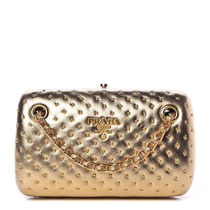 Prada Metallic Nappa Studded Chain Clutch Platino 1 of 9
