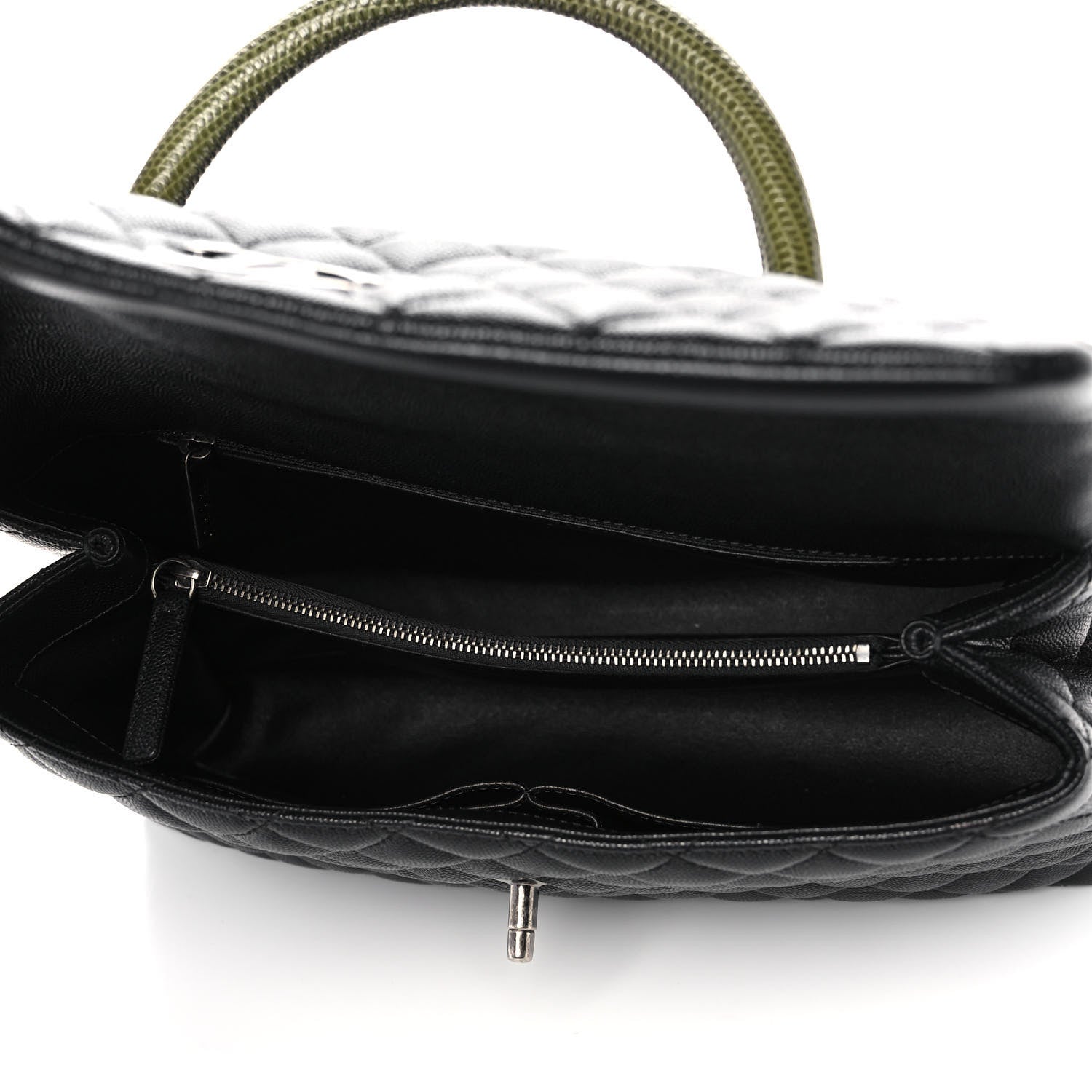 Chanel Caviar Lizard Quilted Medium Coco Handle Flap Black Green 7 of 11