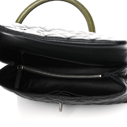 Chanel Caviar Lizard Quilted Medium Coco Handle Flap Black Green 7 of 11