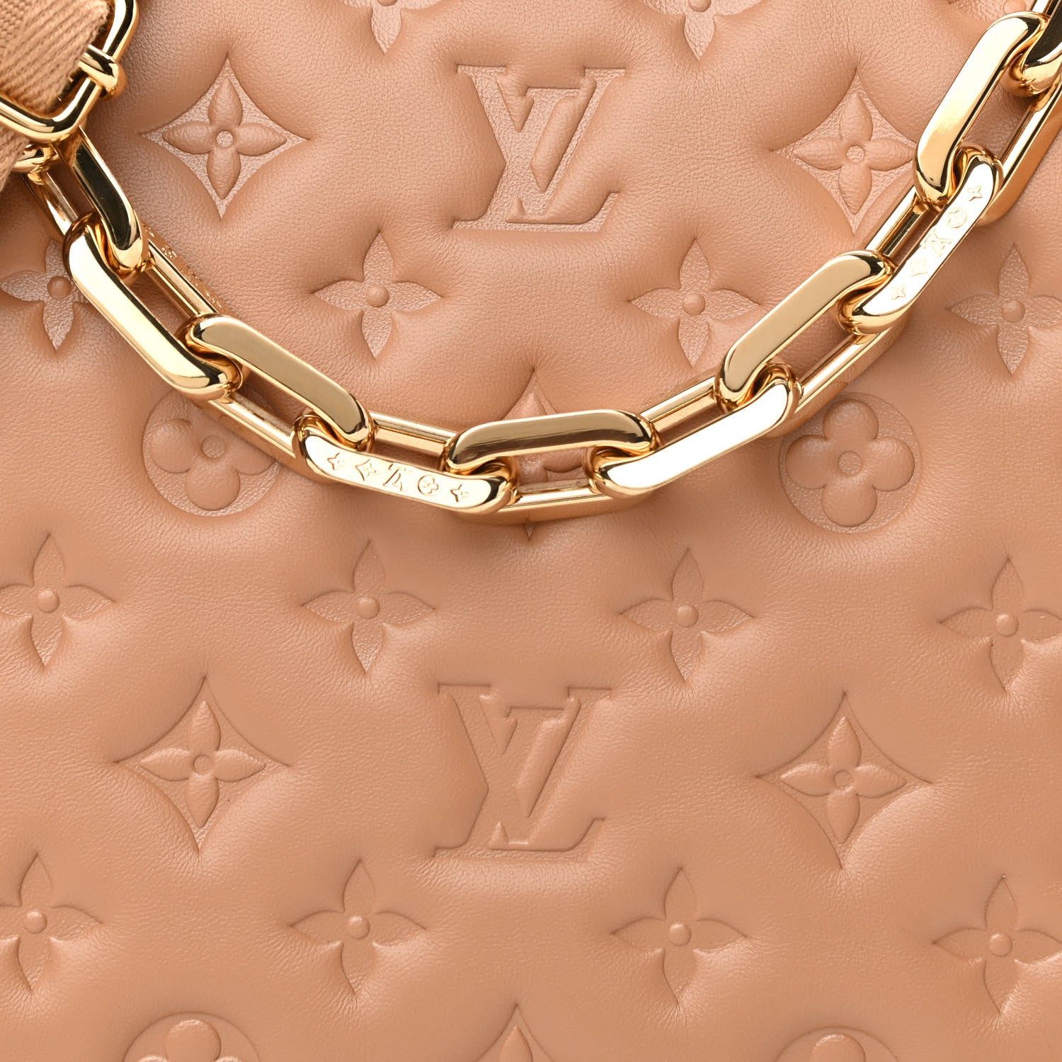 Louis Vuitton Lambskin Embossed Monogram Coussin PM Camel 7 of 9