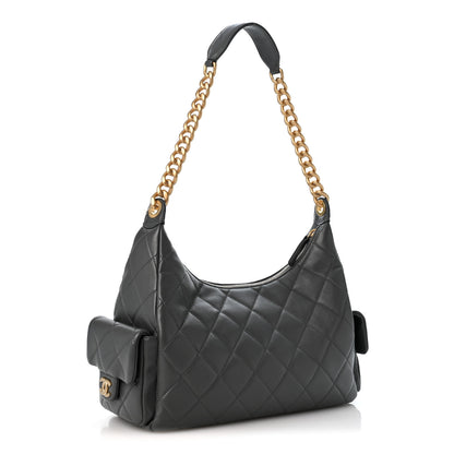 Chanel Shiny Lambskin Quilted Trendy Pockets Hobo Dark Grey 3 of 10