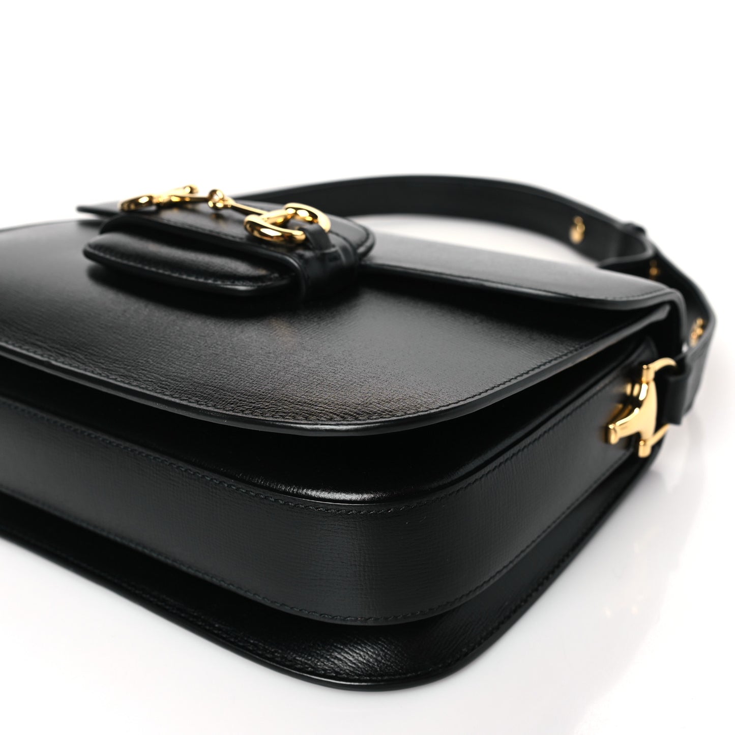 Textured Calfskin Horsebit 1955 Shoulder Bag Black