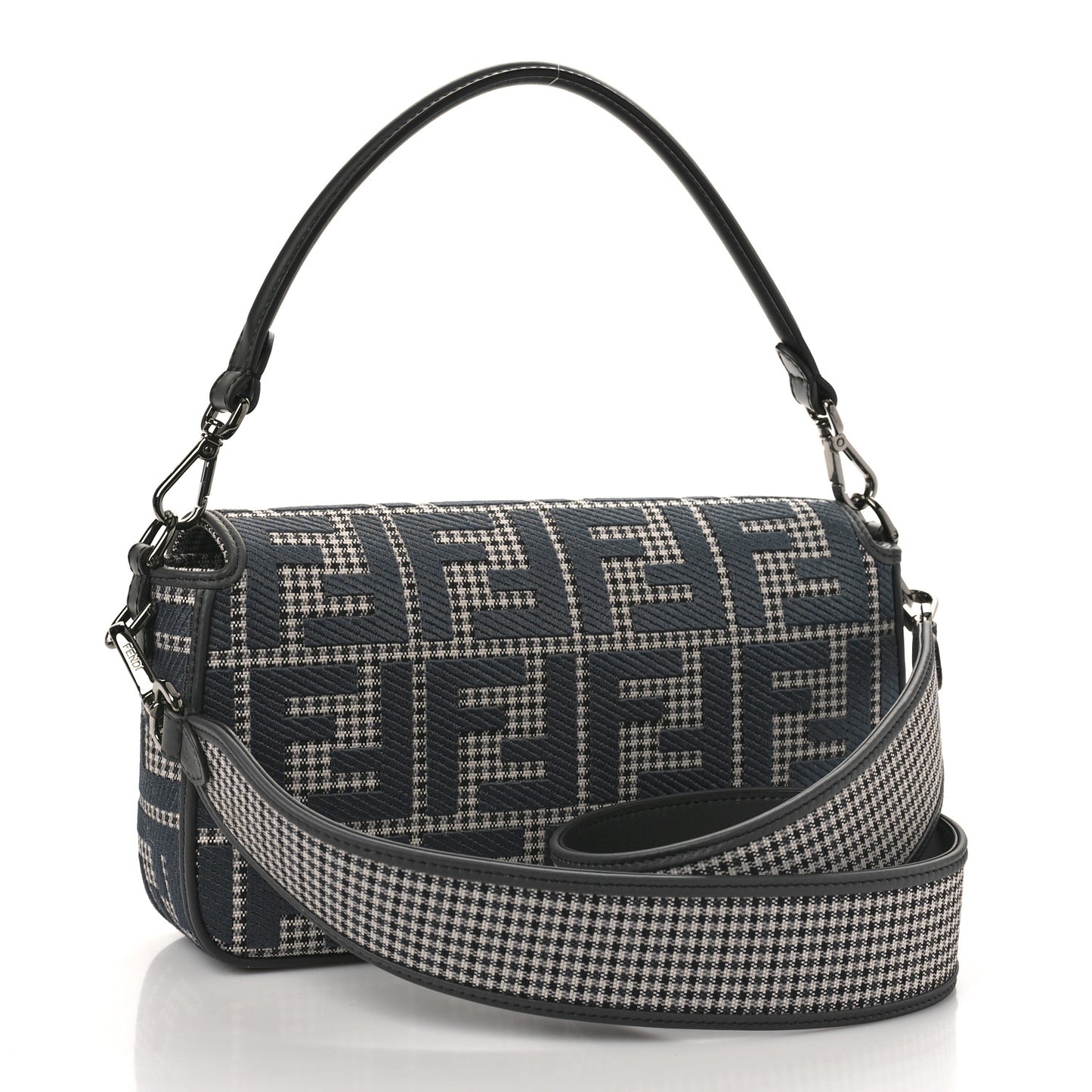 Wool Vitello King Houndstooth FF Embroidered Baguette Grigio Anthracite