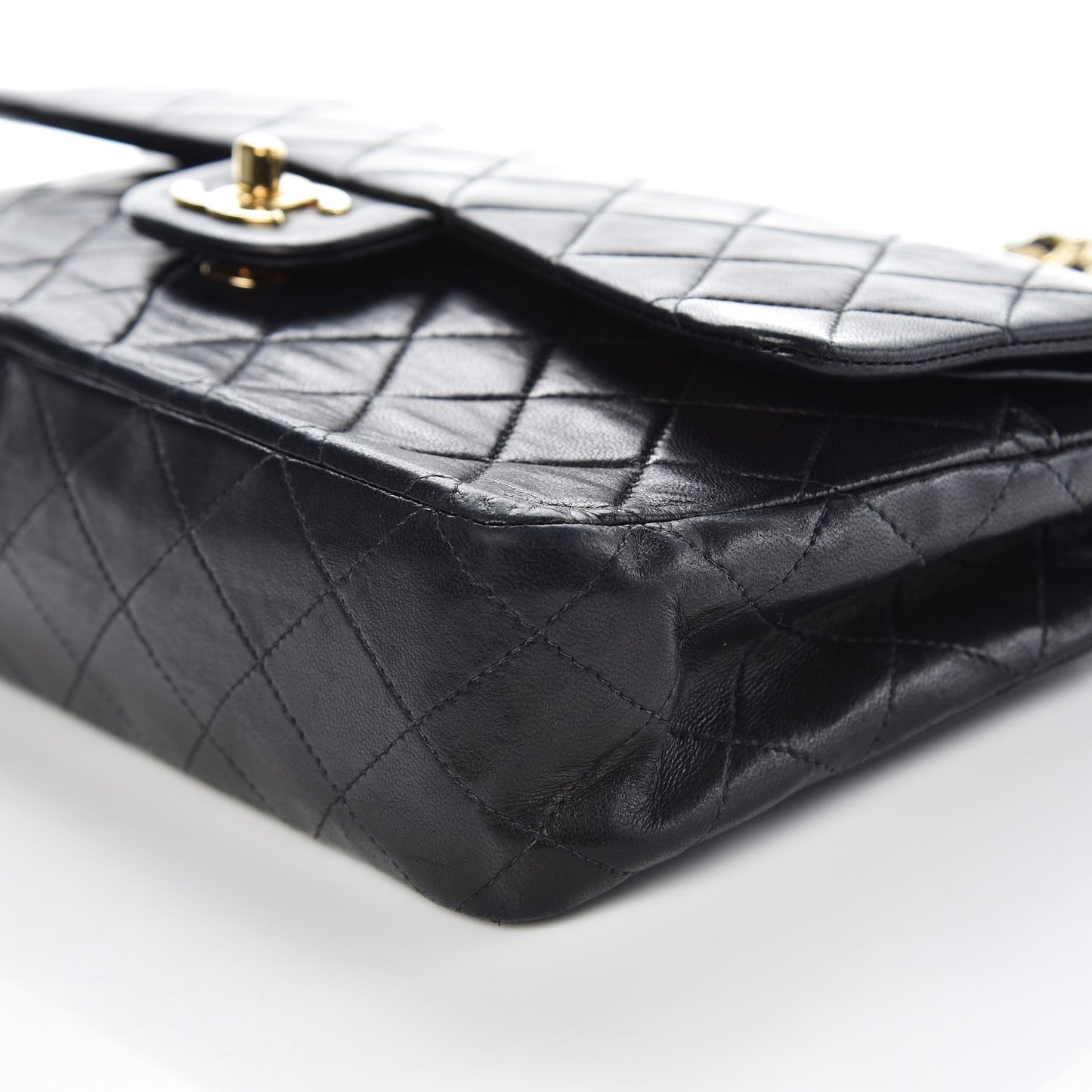Lambskin Quilted Medium Double Flap Black