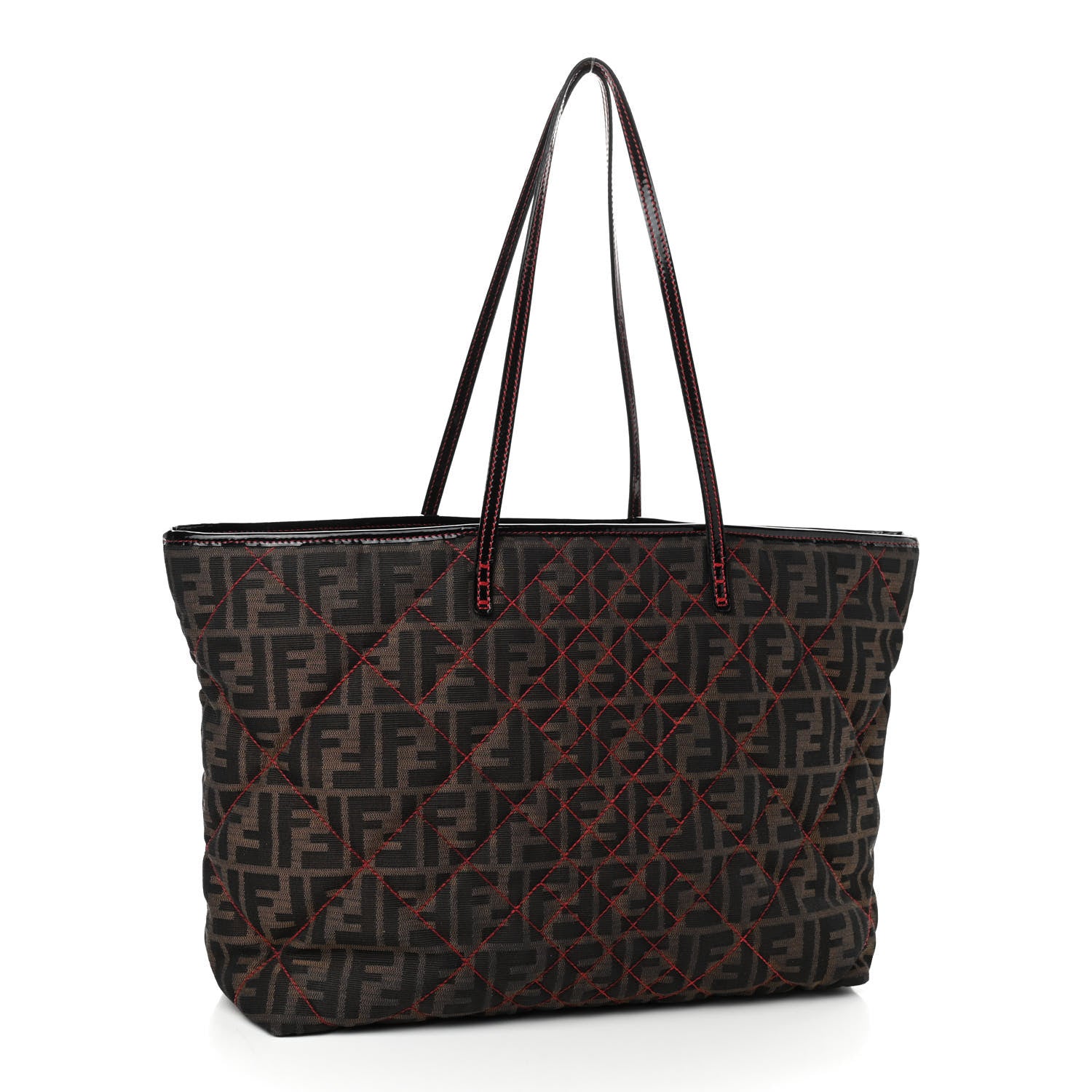 Fendi Zucca Quilted Medium Roll Tote Tobacco Red 3 of 9