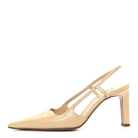 Lambskin Pointed Toe CC Slingback Heels 37 Beige