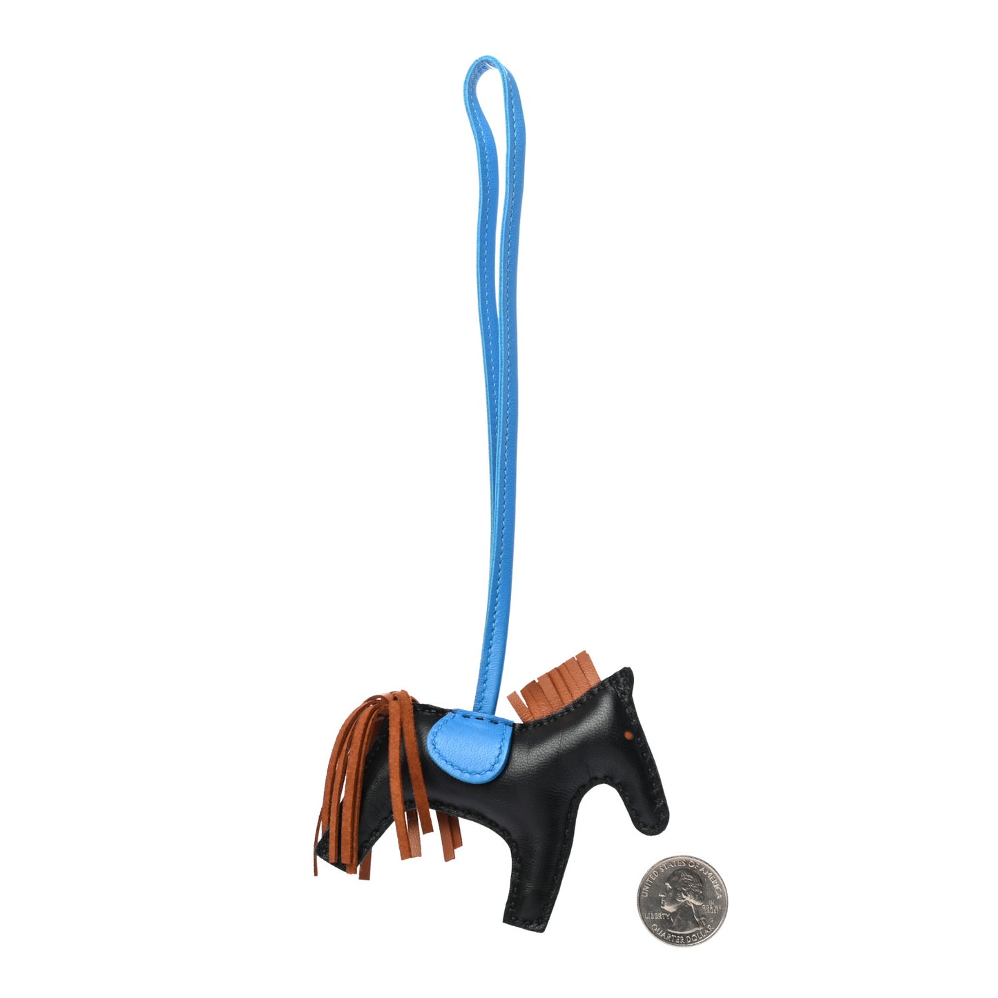 Milo Lambskin Grigri Rodeo Horse Bag Charm PM Black Gold Bleu Zanzibar