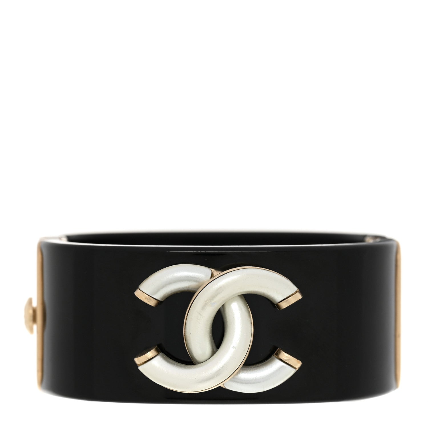 Chanel Resin CC Cuff Black Silver Gold 1 of 5