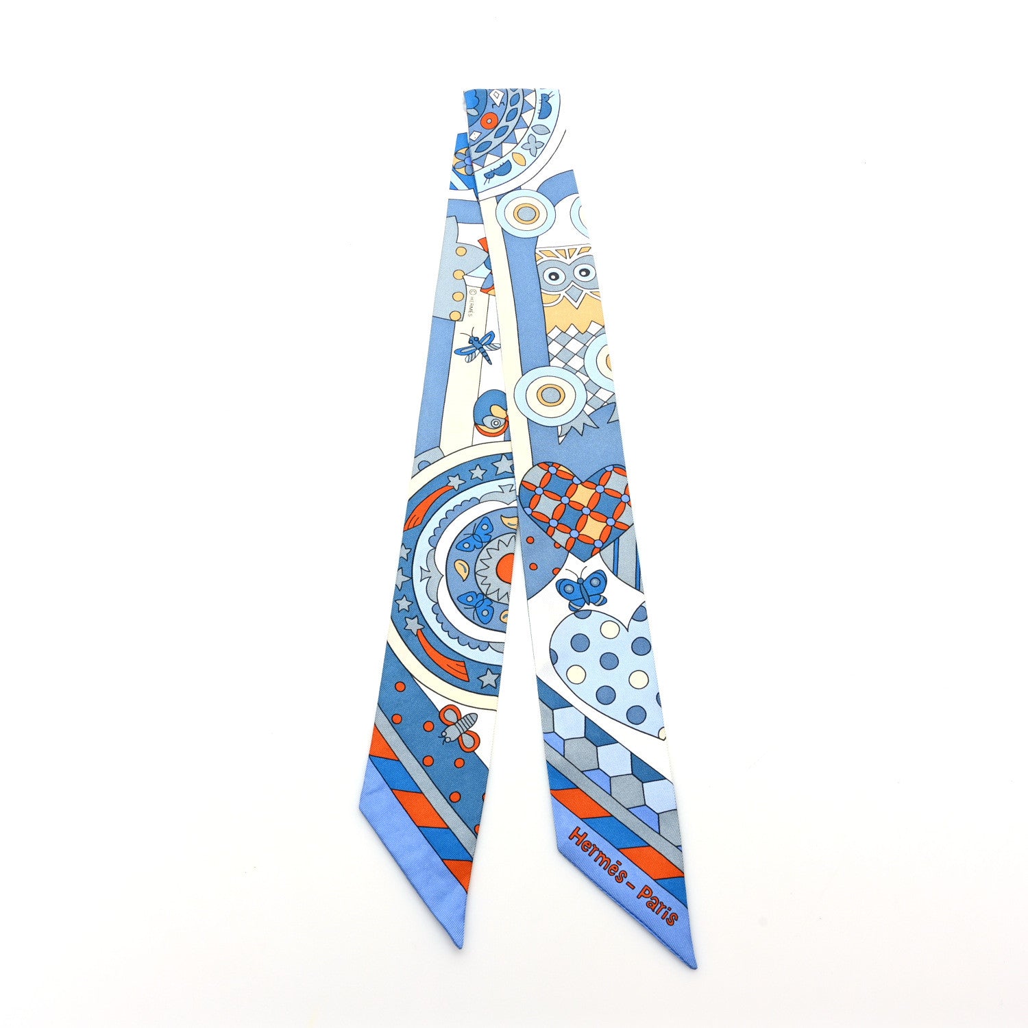 Hermes Silk Les Murmures de la Foret Twilly Bleu Jean Orange 2 of 4
