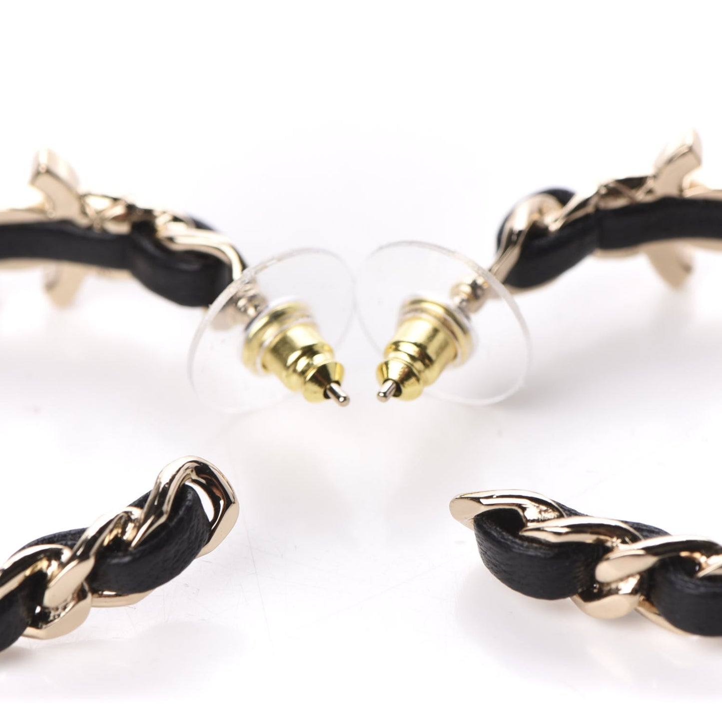 Lambskin CC Turnlock Chain Hoop Earrings Gold Black