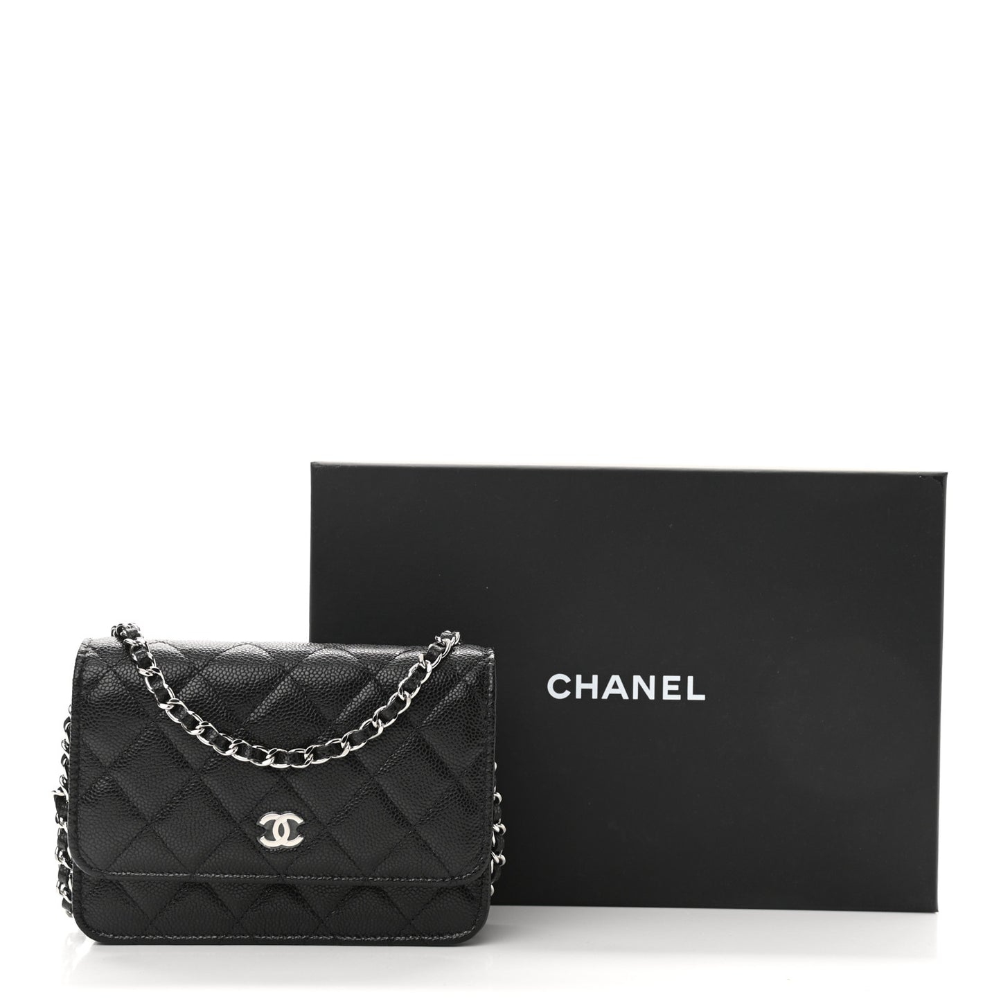 Caviar Quilted Mini Wallet On Chain WOC Black