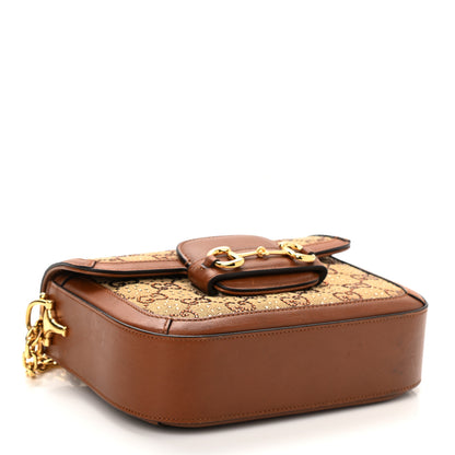 Gucci New Canvas Charisma Calfskin Crystal GG Monogram Mini Horsebit 1955 Shoulder Bag Camel Ebony 4 of 11