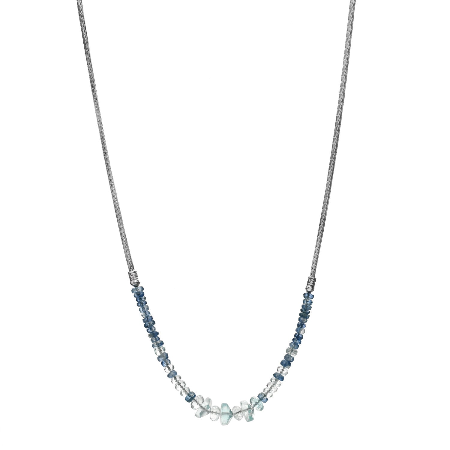 John Hardy Sterling Silver Aquamarine Kyanite Beaded Station Necklace 1 of 5