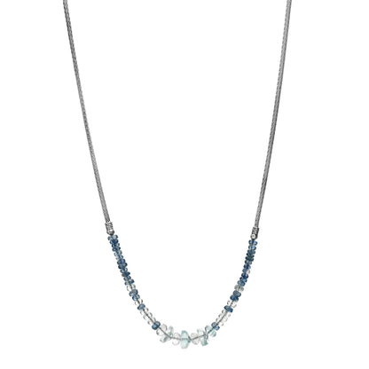 John Hardy Sterling Silver Aquamarine Kyanite Beaded Station Necklace 1 of 5