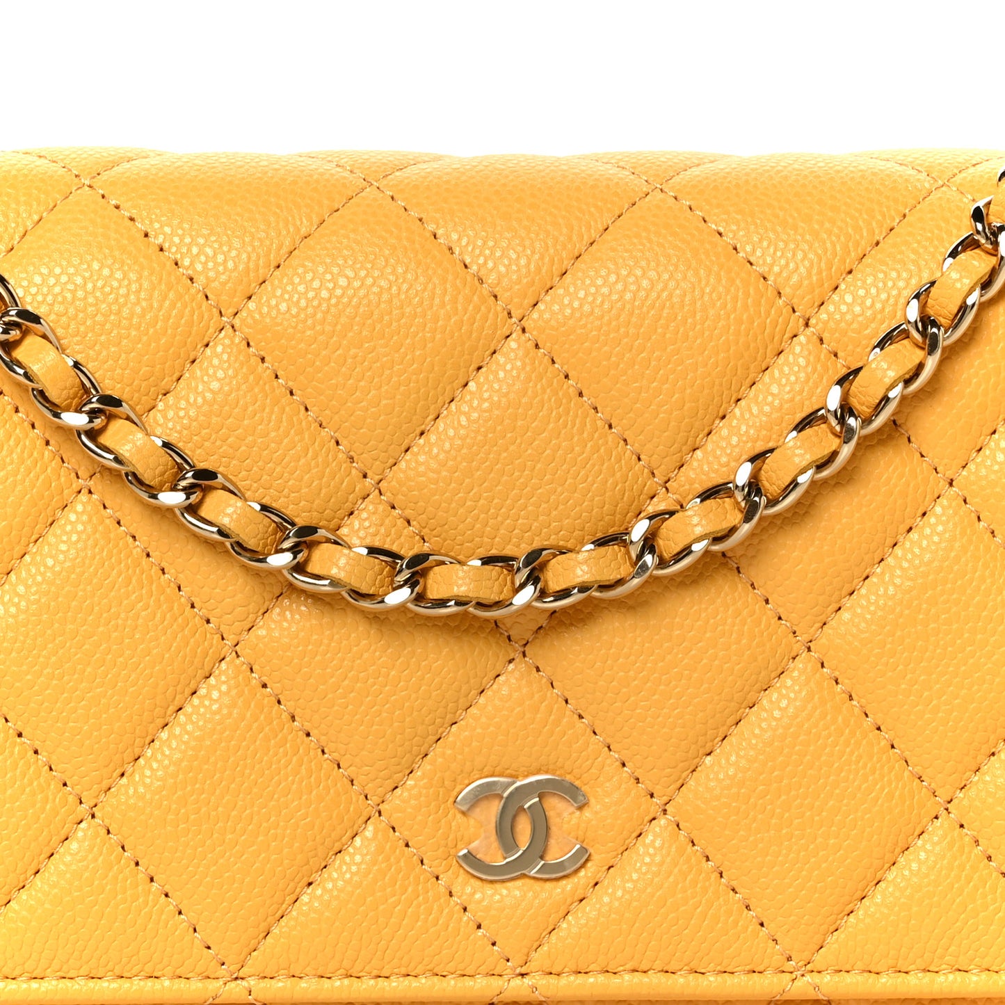 Caviar Quilted Wallet on Chain WOC Yellow