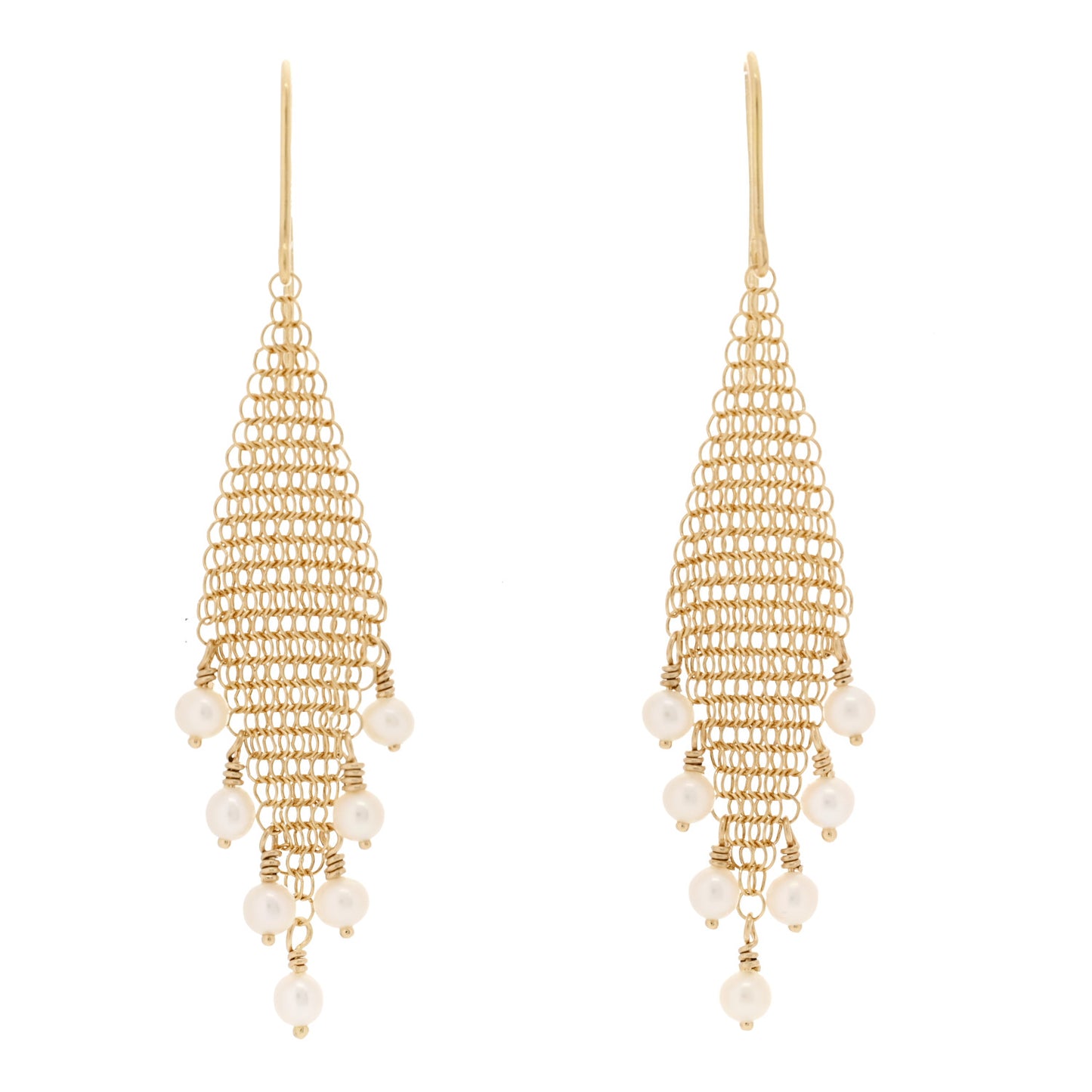 18K Yellow Gold Cultured Pearl Elsa Peretti Mesh Fringe Earrings