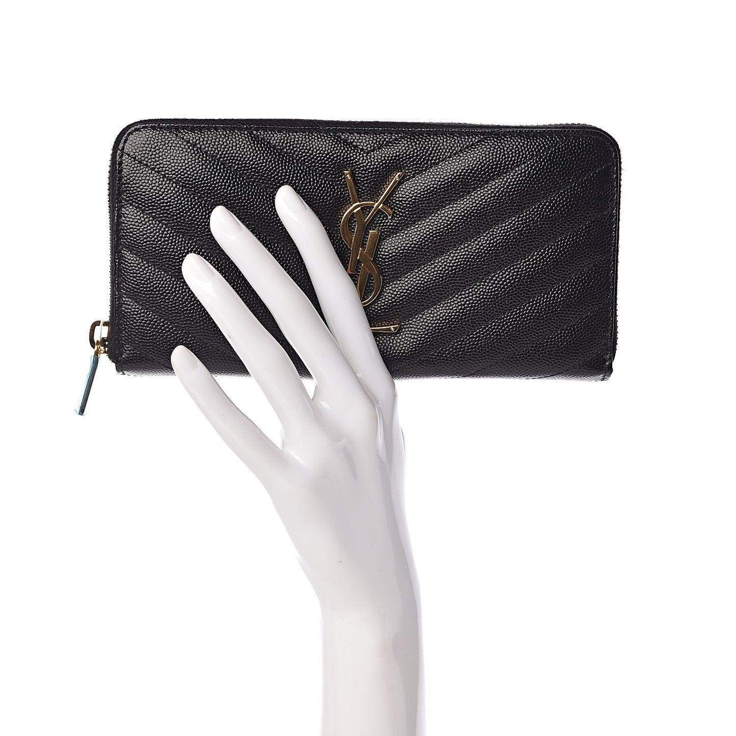 Grain De Poudre Matelasse Chevron Monogram Zip Around Wallet Black