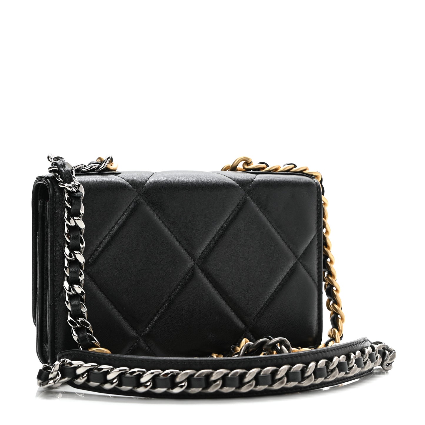 Lambskin Quilted Chanel 19 Wallet On Chain WOC Black