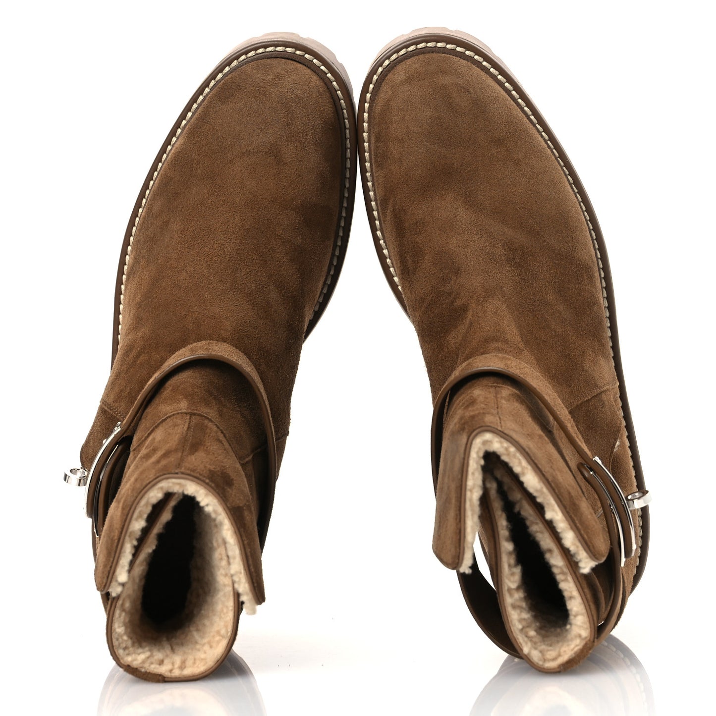 Suede Goatskin Shearling Womens Jeff Ankle Boots 41 Brun Fume Ecru