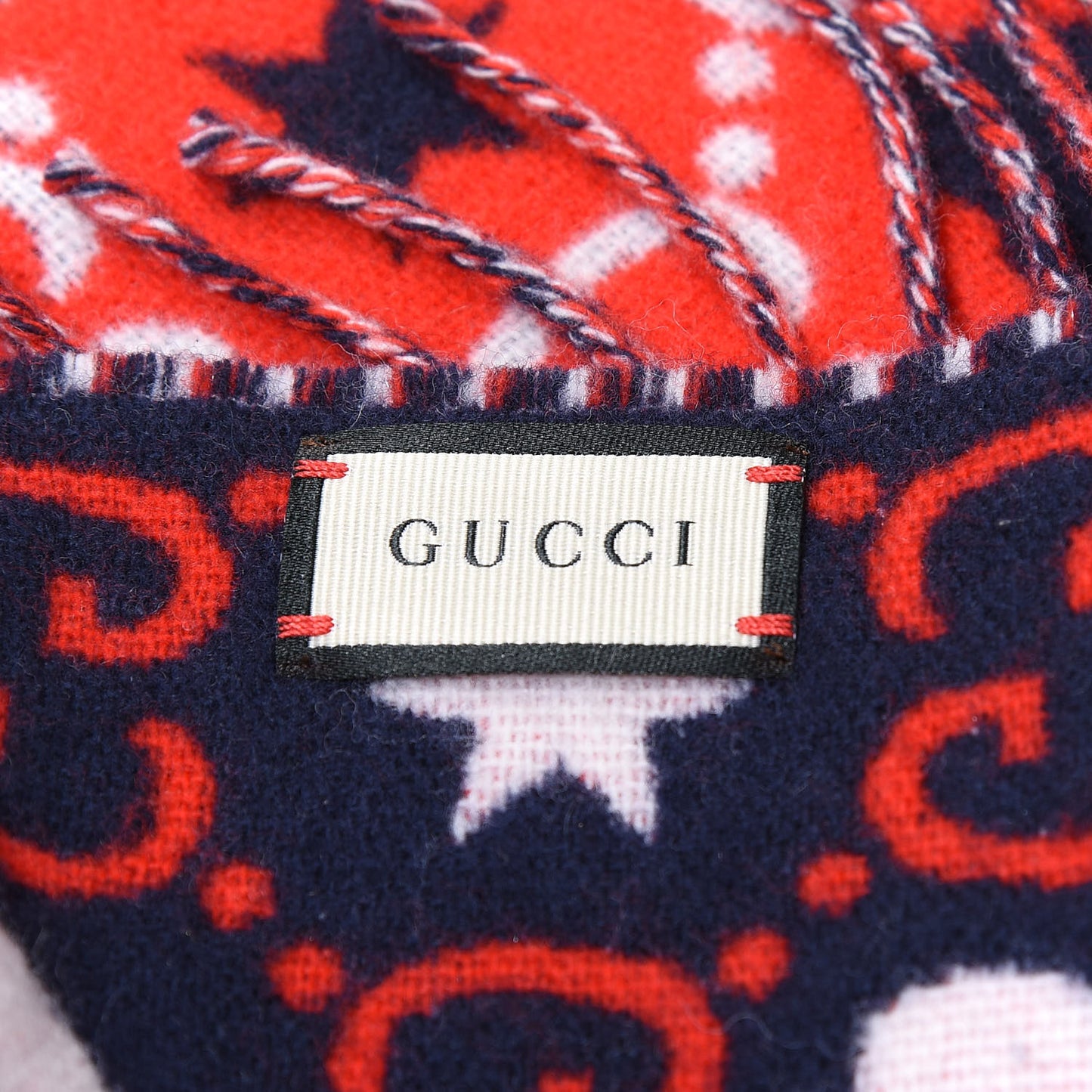 Wool Jacquard GG Monogram Hearts Scarf Red Blue