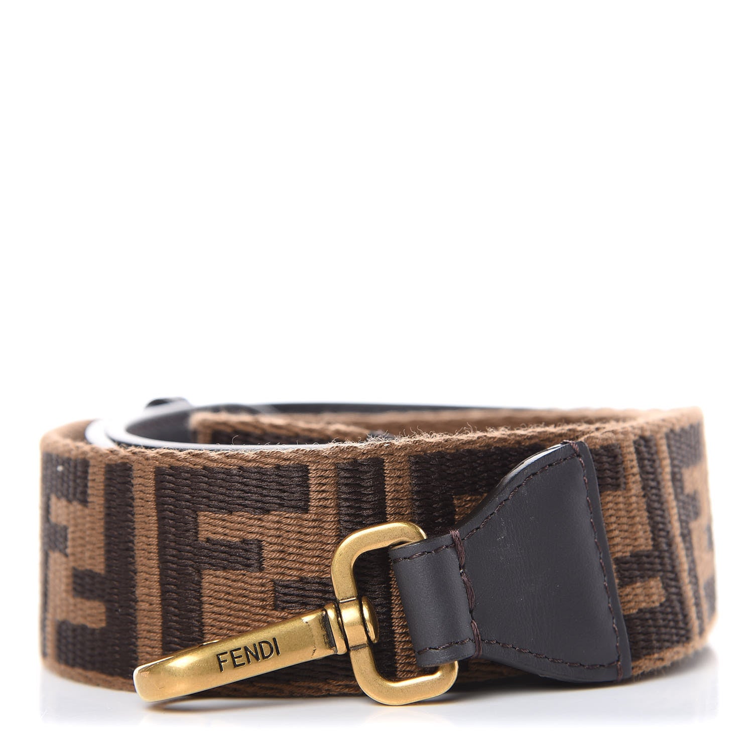 Fendi Ribbon Vitello Century FF 1974 Flat Studded Strap You Fango Marrone Ebano 1 of 5