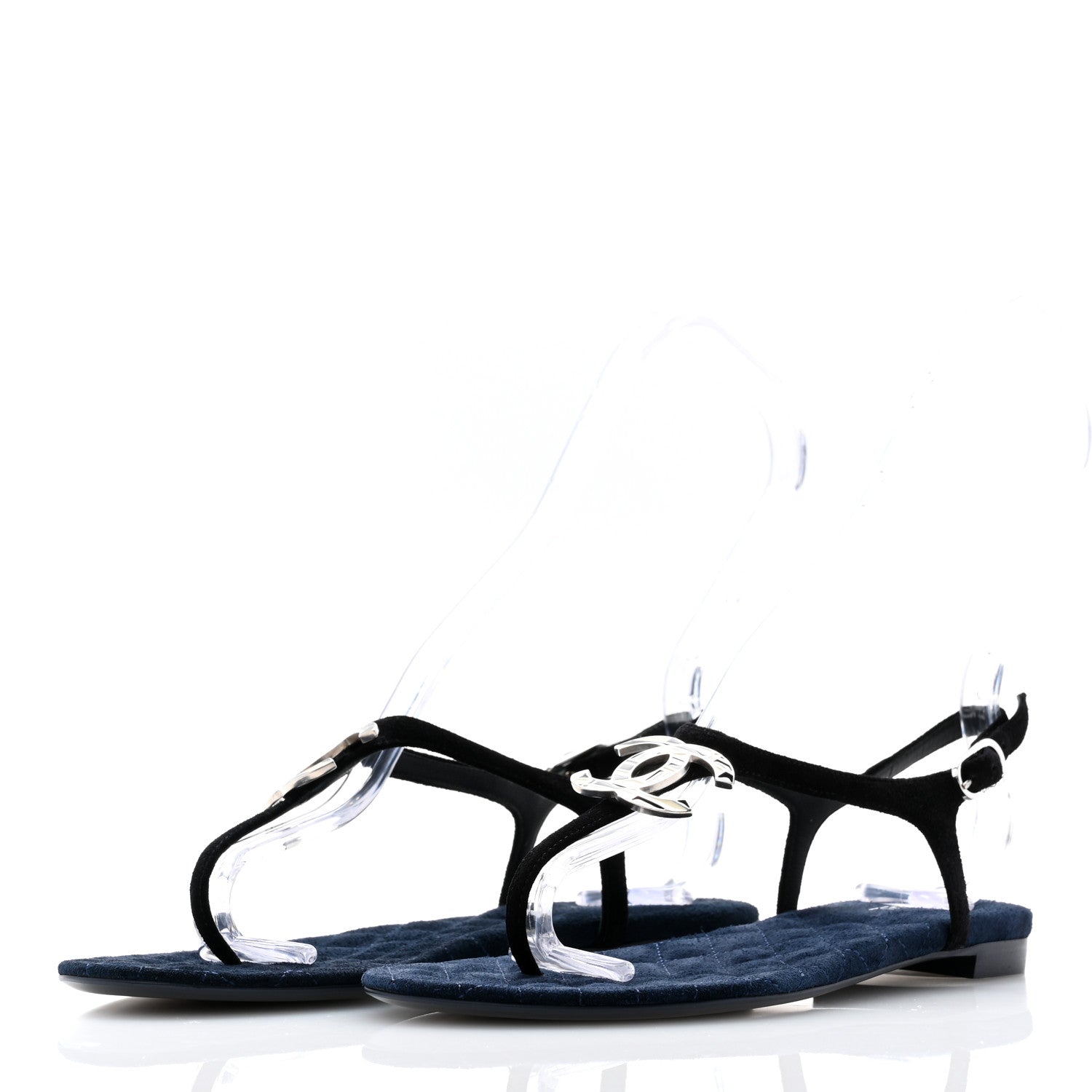 Chanel Suede Calfskin CC Thong Sandals 35 Black 3 of 8