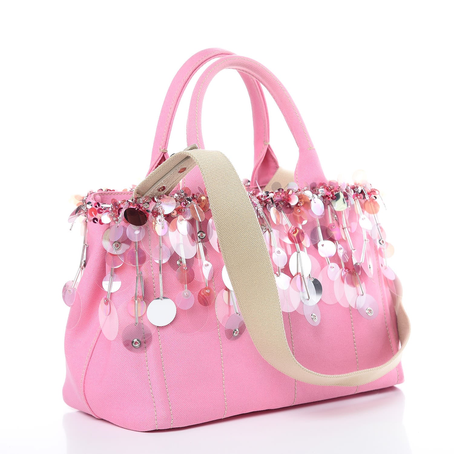 Prada Canapa Sequin Small Tote Geranio 4 of 12
