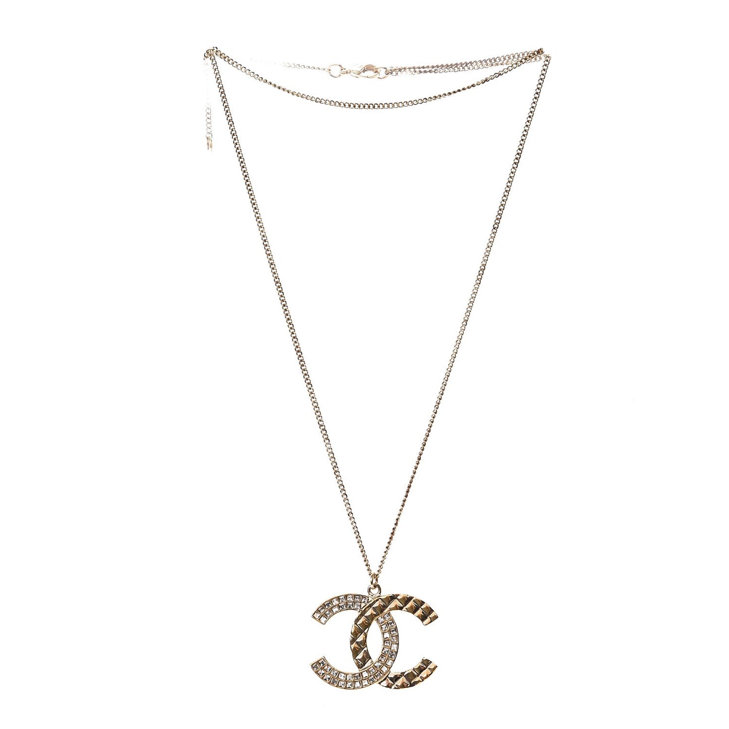 Baguette Crystal Quilted CC Pendant Necklace Gold