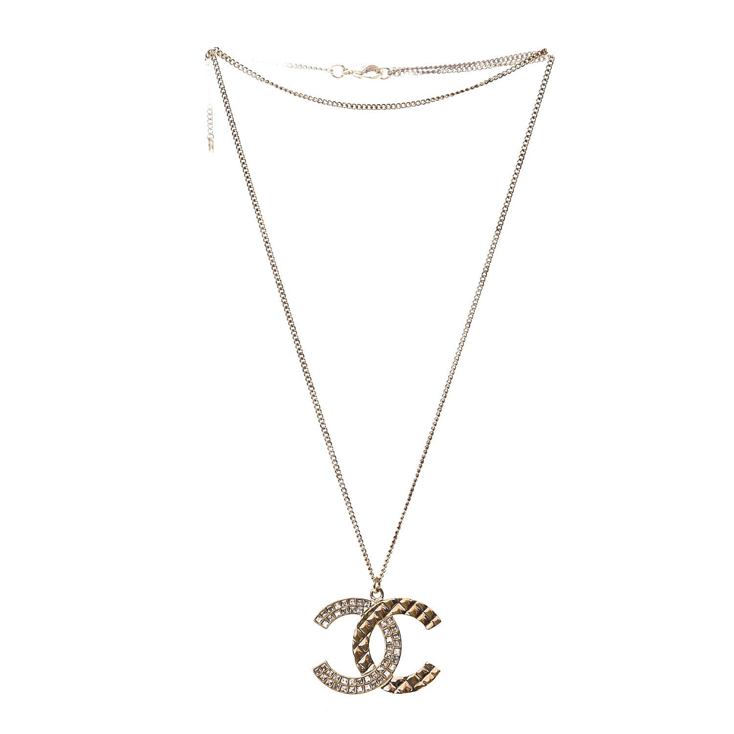 Chanel Baguette Crystal Quilted CC Pendant Necklace Gold 3 of 5